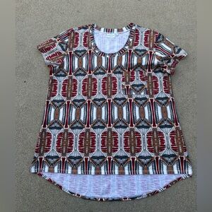 Prairie Cotton Geometric Patterned Short Sleeve Top Women Size Large 100% Cotton